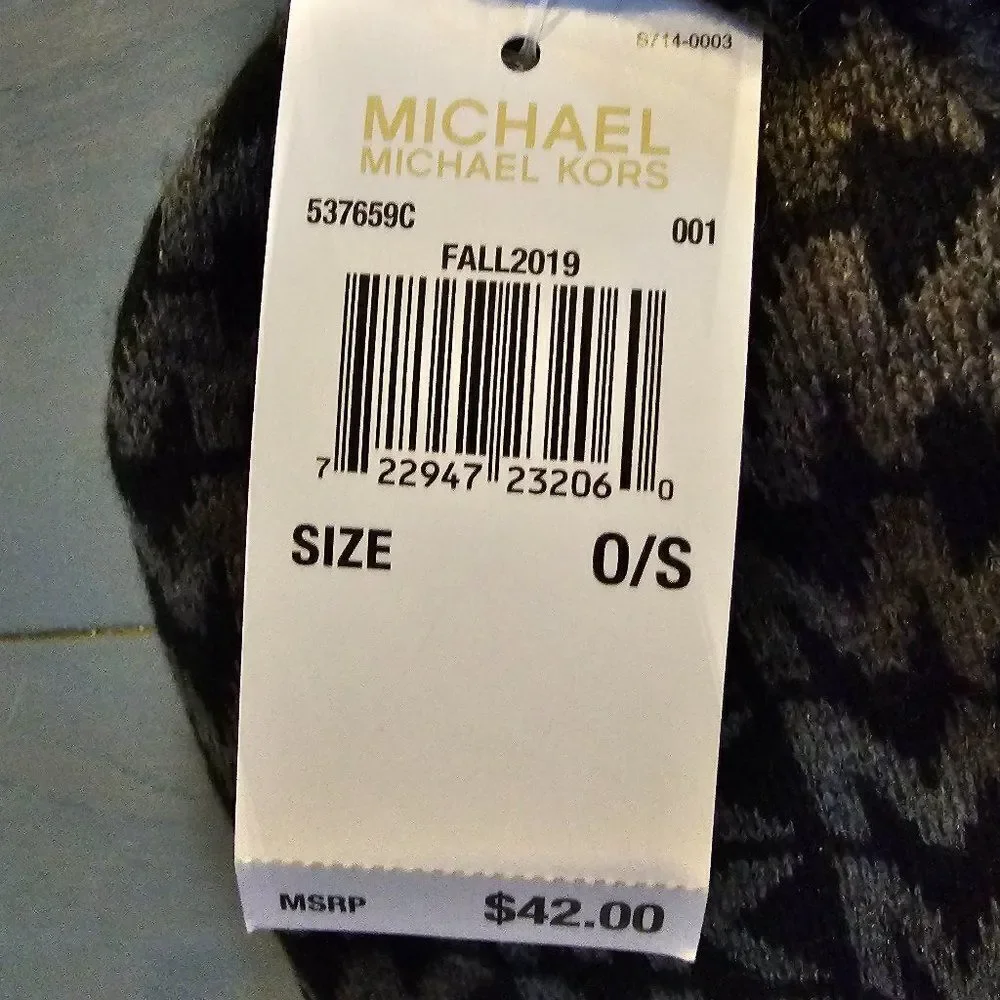 Michael Kors Women's Signature Logo Print Beanie Winter Hat One Size Gray black